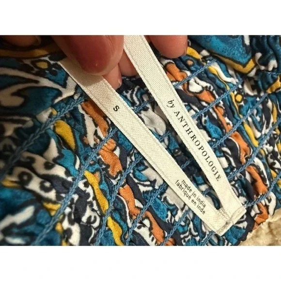 Anthropologie Cutout Smocked Midi Dress Size S Mixed Paisley Medallion Blue Pink - Picture 8 of 11